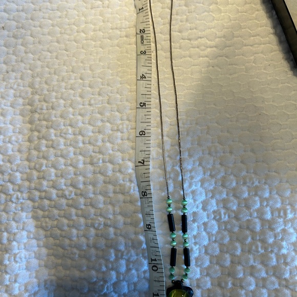 Indigenous made, Green Turtle Stone, Black Bead and Silver Necklace. - Picture 2 of 5